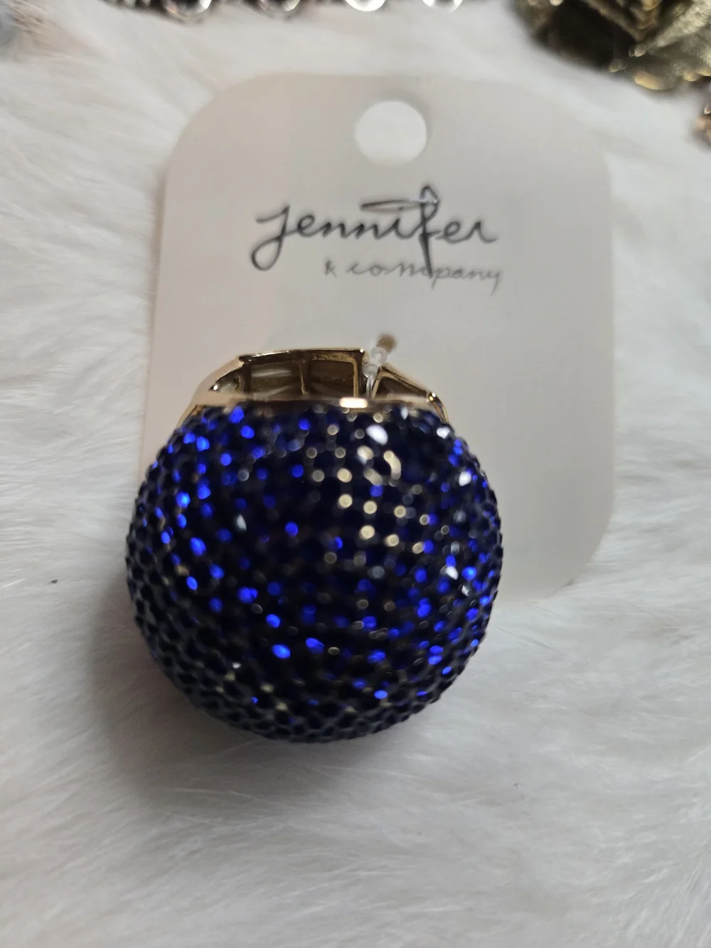 Jennifer & Company Round Blue Crystal Adjustable Statement Ring NWT
